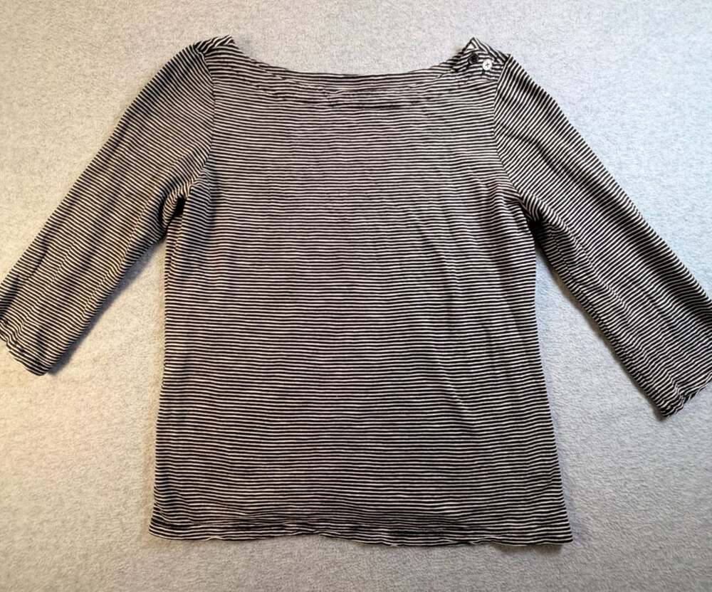 Ann Taylor LOFT Striped Boat Neck Top Size M Black White 3/4 Sleeve